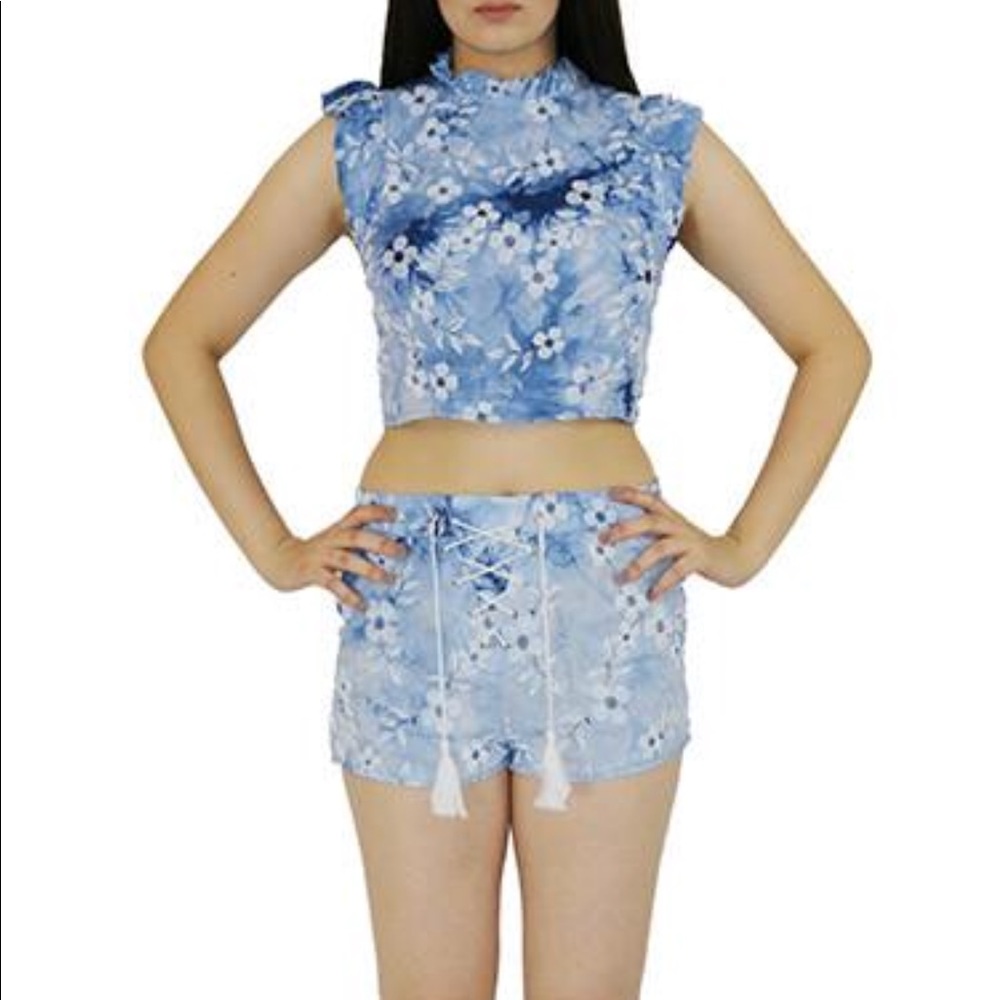 Blue floral short set